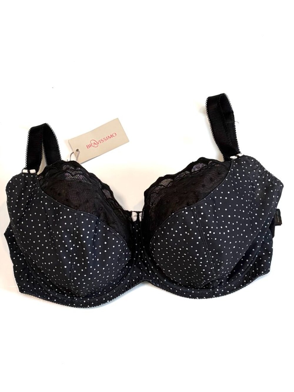 Bravissimo Lola Bra, NWT, black and white polka dots, 34M US/34J UK